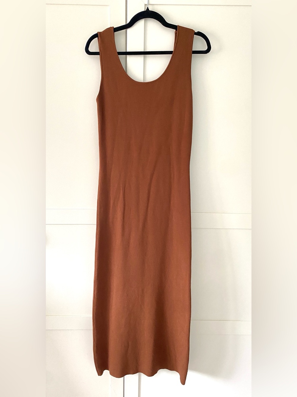 ZARA Rust Brown Sleeveless Knit Midi Dress Scoop Neck | Minimalist Fall | L